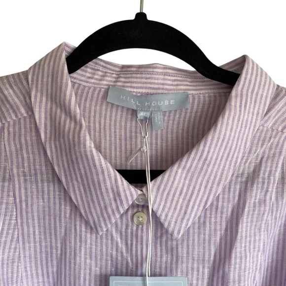 Hill House Laura Dress Linen Lilac Stripe Pockets Belted NWT - Picture 7 of 12